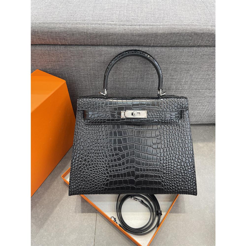 New women's bag crocodile pattern palm pattern second generation Kelly bag cowhide mini Kelly bag shoulder crossbody handbag