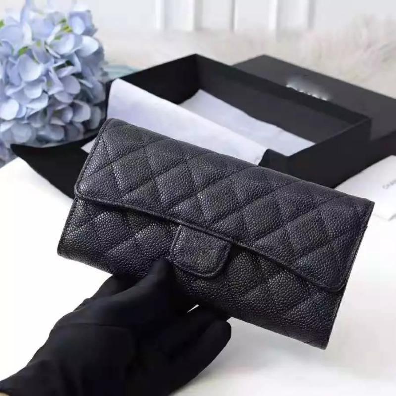 Classic Rhombus  Ladies Long Wallet Card Bag Caviar Leather Flip Business Card Credit Card Holder