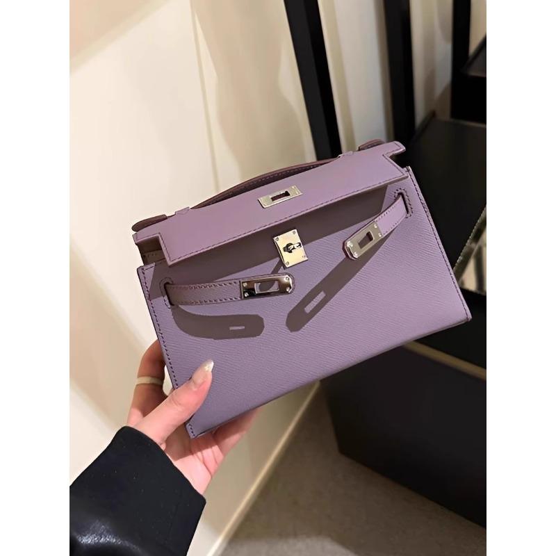 Premium purple portable Kelly bag women's 2024 new palm pattern fashion light luxury temperament shoulder messenger bag