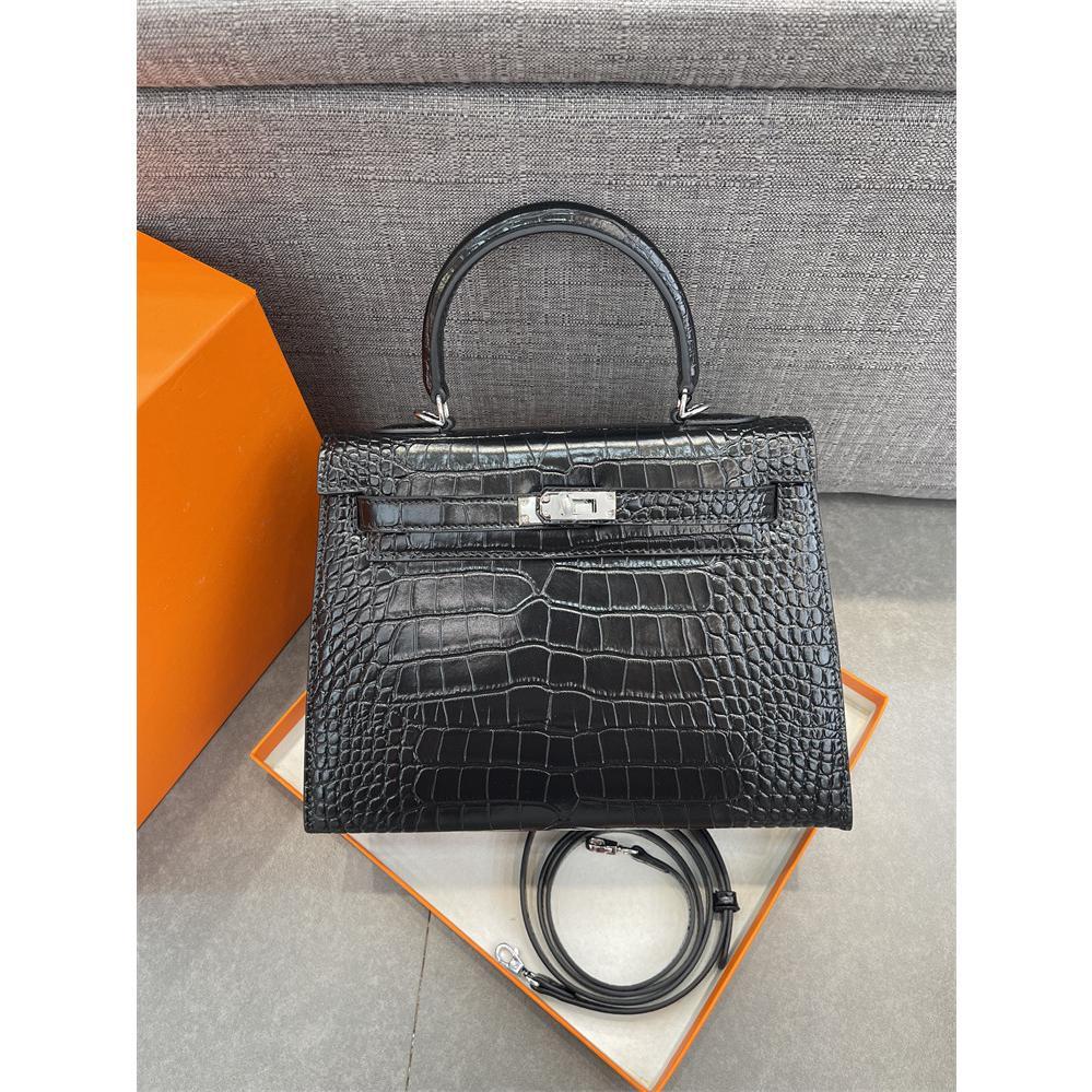 New women's bag crocodile pattern palm pattern second generation Kelly bag cowhide mini Kelly bag shoulder crossbody handbag