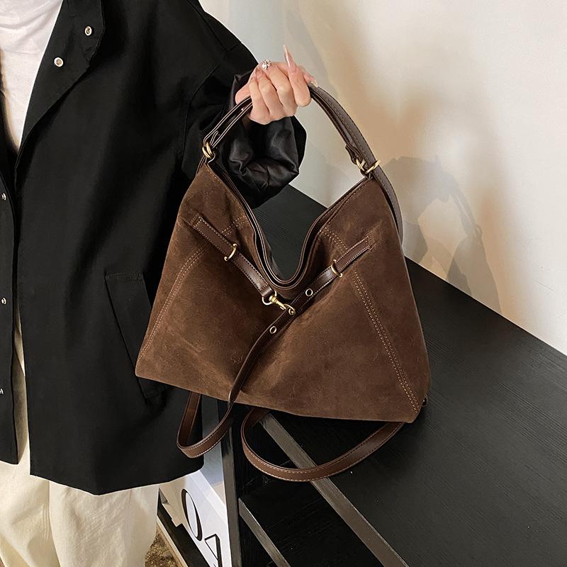 Tote bag suede retro simple texture versatile backpack large capacity multi-functional commuter campus bag women