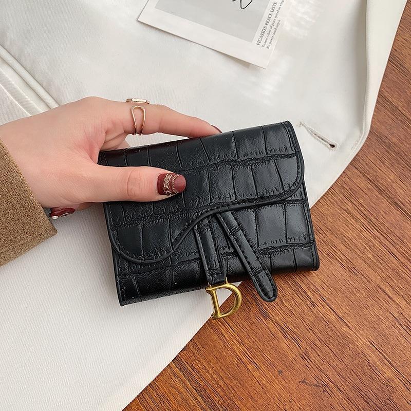 Women's wallet long and short simple trendy buckle folding stone pattern multi-card card bag short small wallet change holder