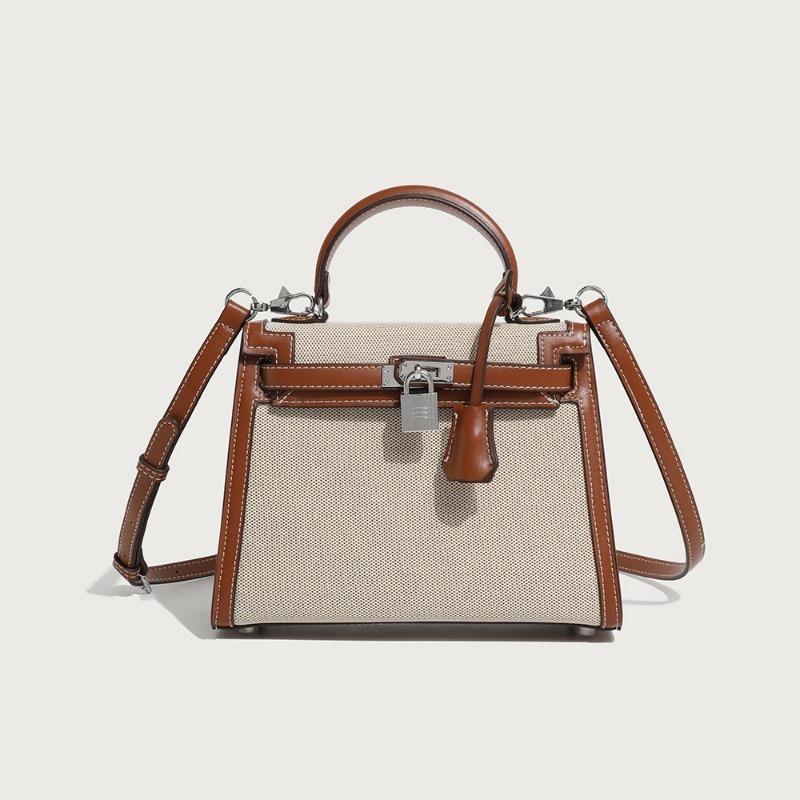 New fashion classic splicing canvas second generation Kelly bag portable women's bag