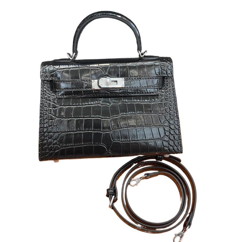 New women's bag crocodile pattern palm pattern second generation Kelly bag cowhide mini Kelly bag shoulder crossbody handbag