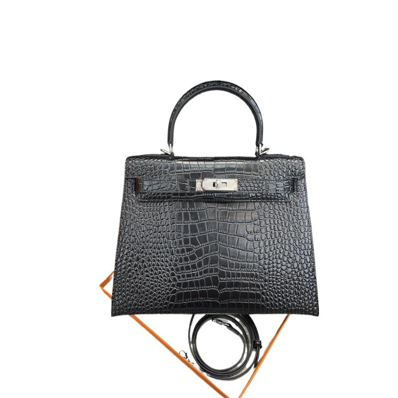 New women's bag crocodile pattern palm pattern second generation Kelly bag cowhide mini Kelly bag shoulder crossbody handbag