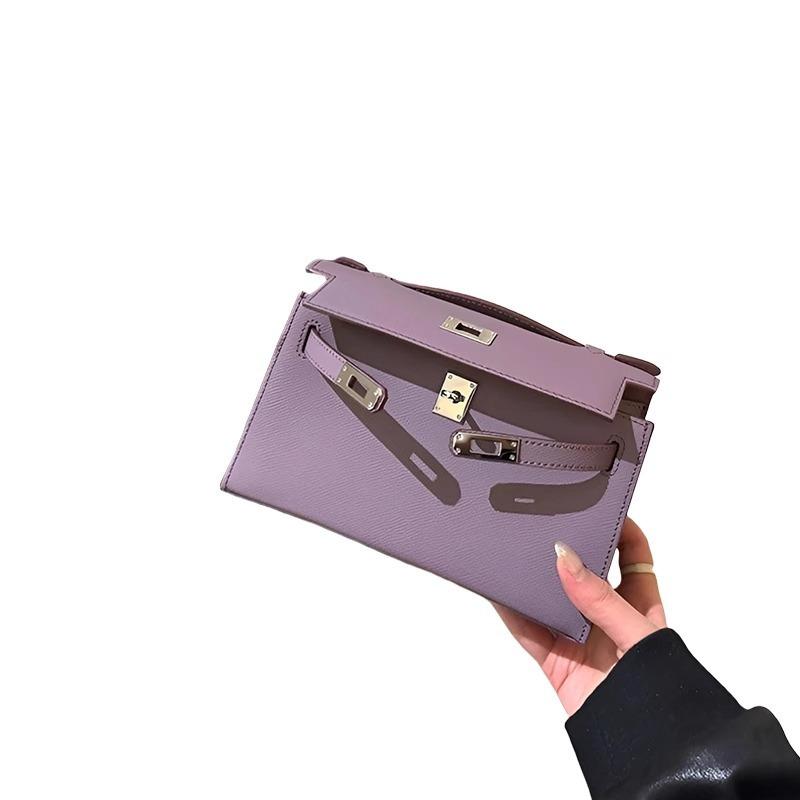 Premium purple portable Kelly bag women's 2024 new palm pattern fashion light luxury temperament shoulder messenger bag