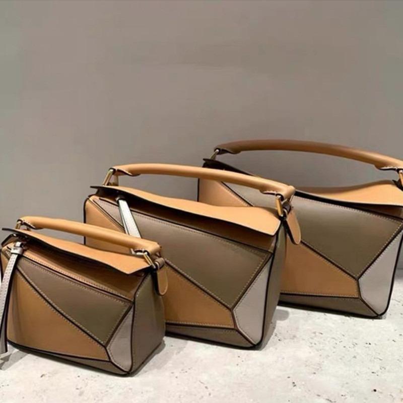 2024 new geometric pillow bag autumn and winter fashion trend single shoulder oblique span portable leather women's bag splicing women's bag