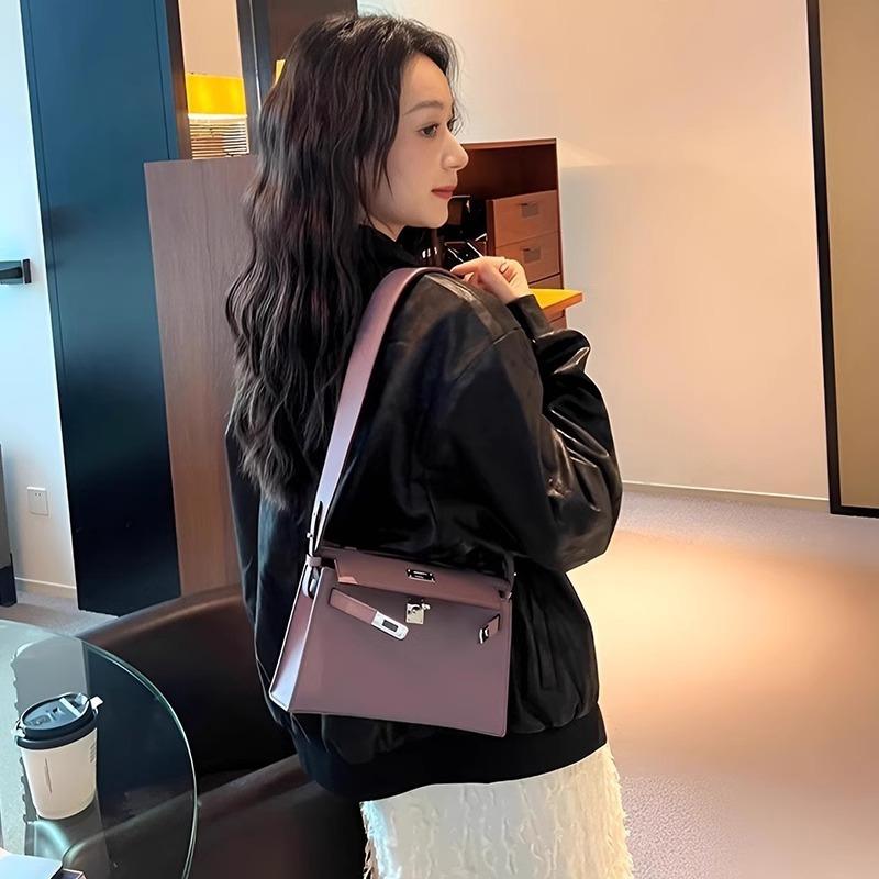 Premium purple portable Kelly bag women's 2024 new palm pattern fashion light luxury temperament shoulder messenger bag