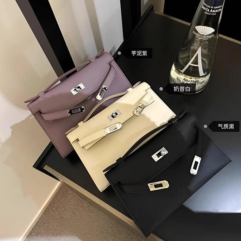 Premium purple portable Kelly bag women's 2024 new palm pattern fashion light luxury temperament shoulder messenger bag