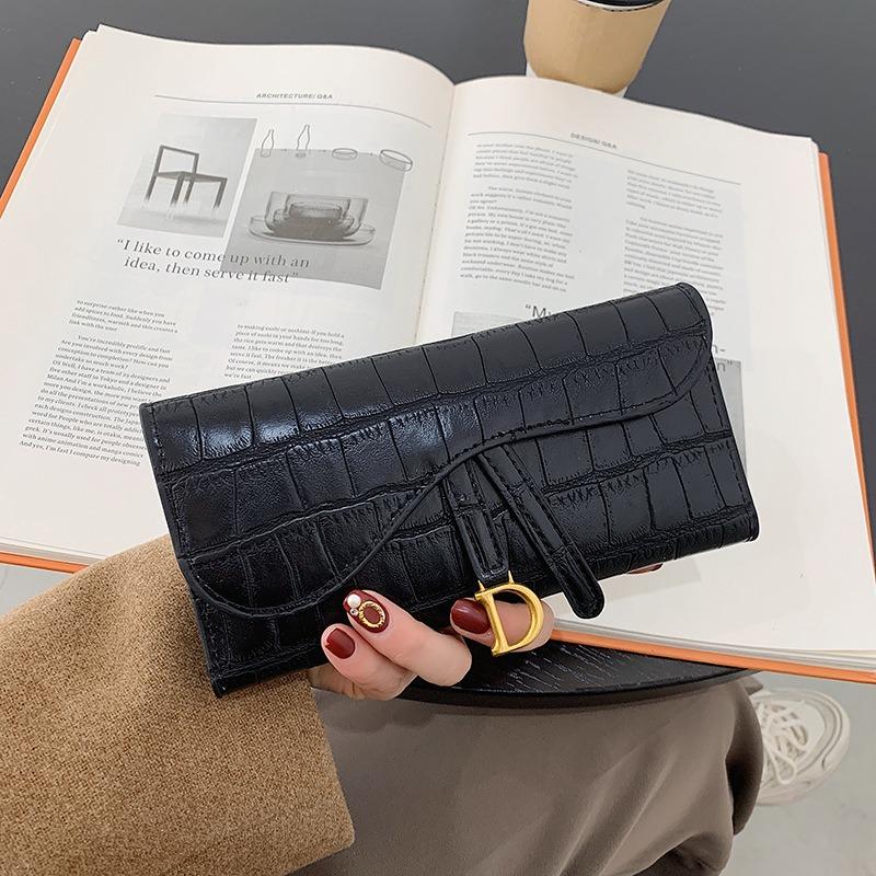 Women's wallet long and short simple trendy buckle folding stone pattern multi-card card bag short small wallet change holder