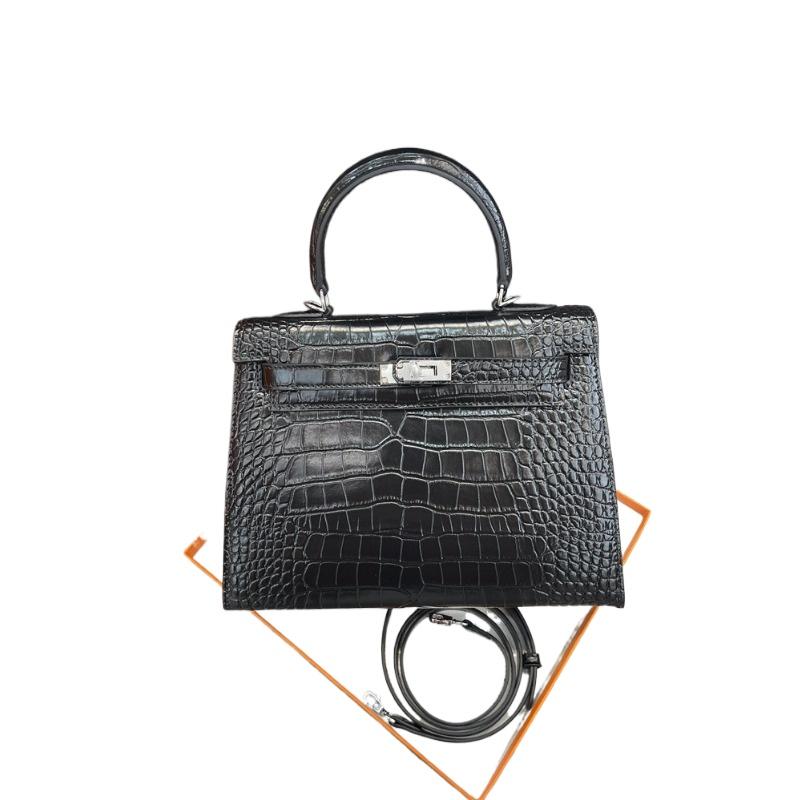 New women's bag crocodile pattern palm pattern second generation Kelly bag cowhide mini Kelly bag shoulder crossbody handbag