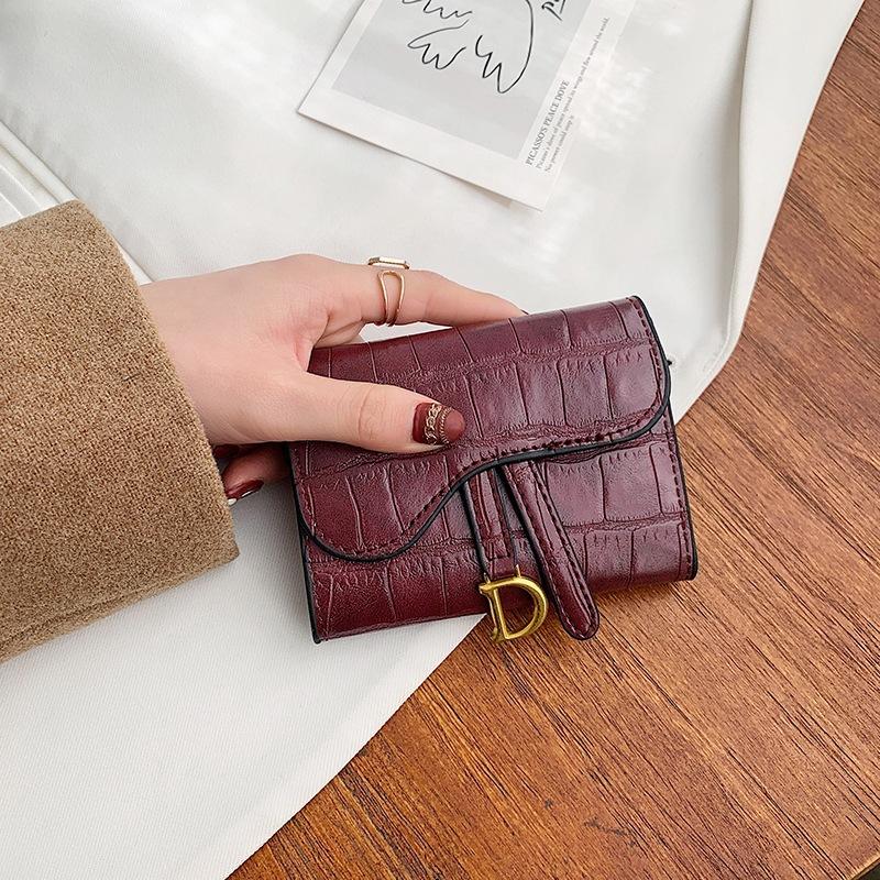 Women's wallet long and short simple trendy buckle folding stone pattern multi-card card bag short small wallet change holder