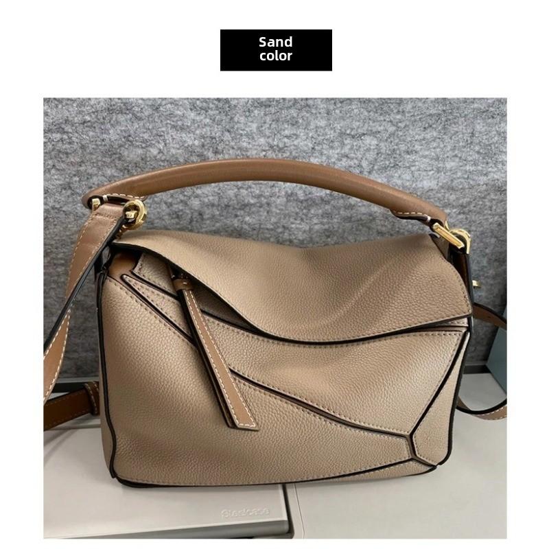 2024 new geometric pillow bag autumn and winter fashion trend single shoulder oblique span portable leather women's bag splicing women's bag