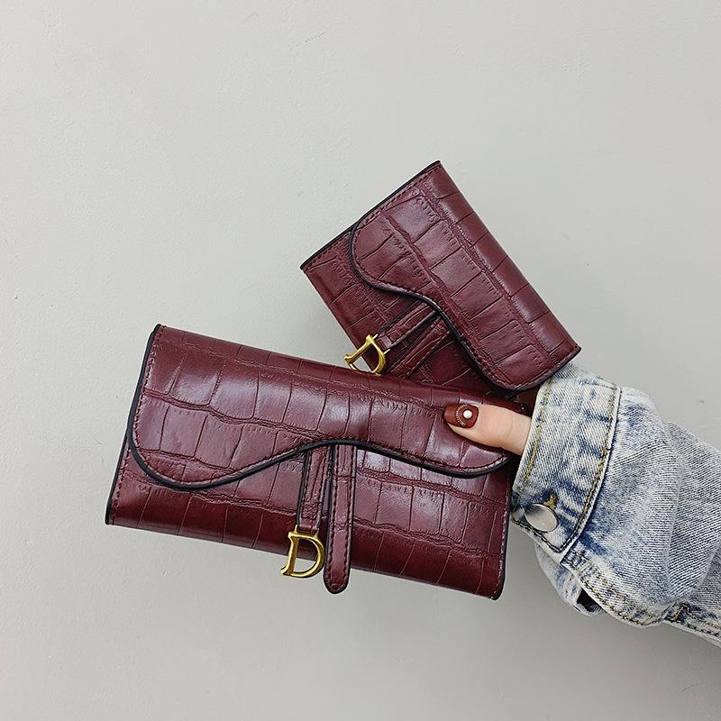 Women's wallet long and short simple trendy buckle folding stone pattern multi-card card bag short small wallet change holder