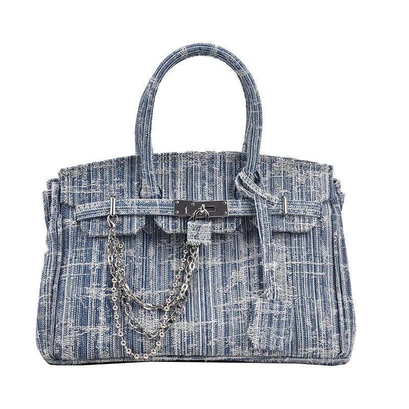 New denim blue high-quality texture large-capacity commuting shoulder oblique span bag