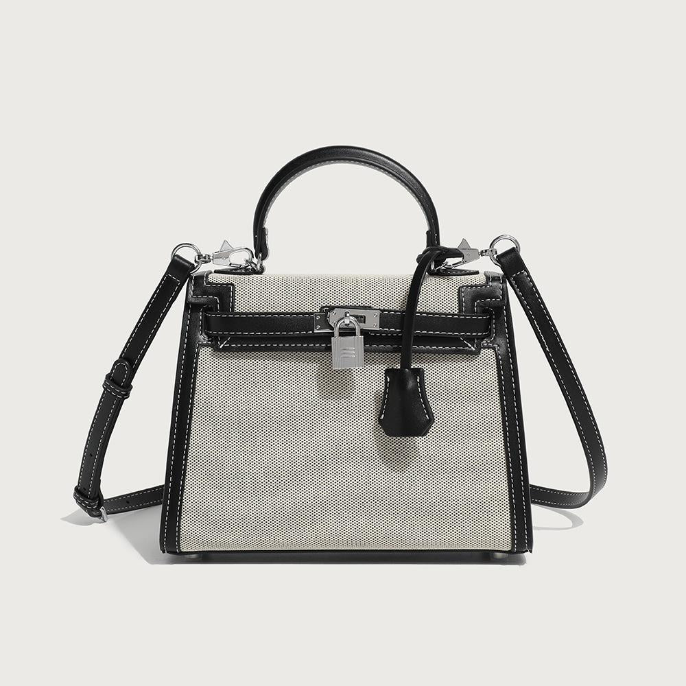 New fashion classic splicing canvas second generation Kelly bag portable women's bag