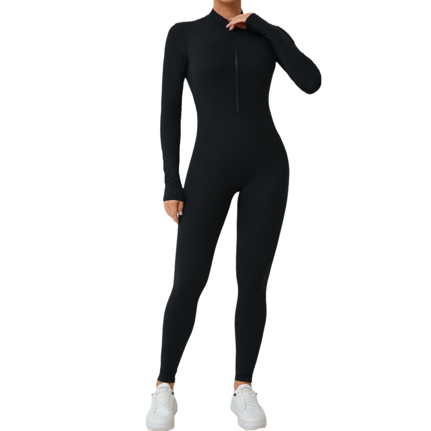 European and American half-open zipper removable chest pad long-sleeved yoga onesie high-intensity fitness sports onesie tights