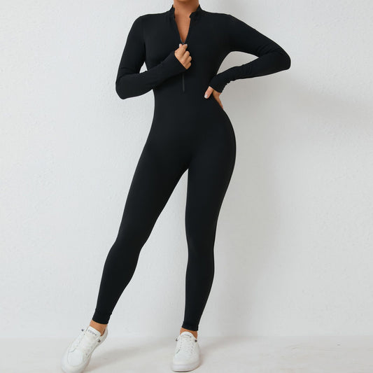 European and American half-open zipper removable chest pad long-sleeved yoga onesie high-intensity fitness sports onesie tights