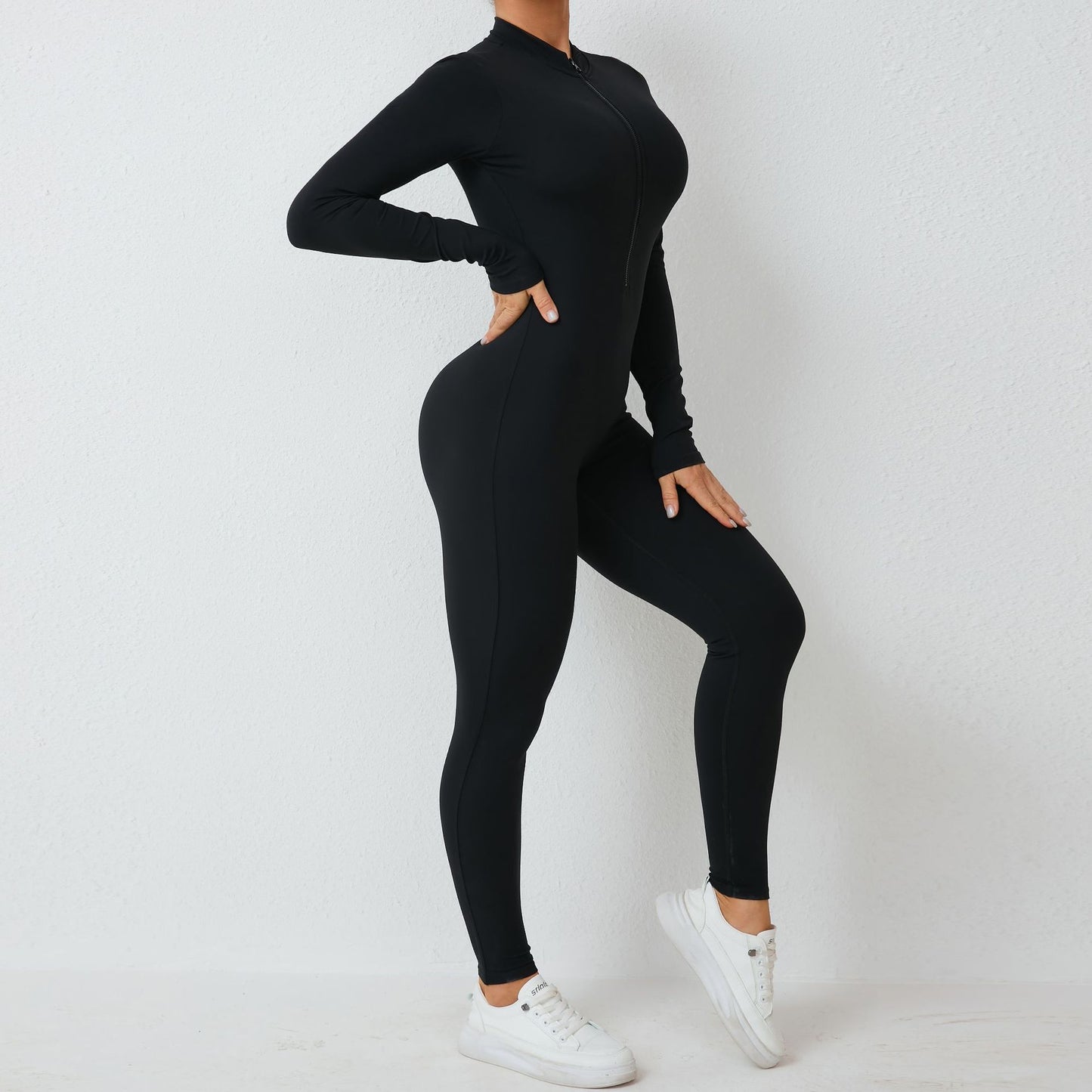 European and American half-open zipper removable chest pad long-sleeved yoga onesie high-intensity fitness sports onesie tights