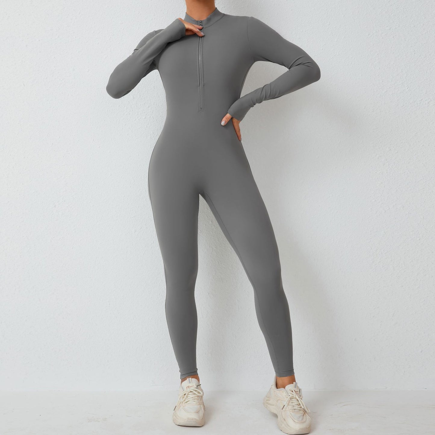 European and American half-open zipper removable chest pad long-sleeved yoga onesie high-intensity fitness sports onesie tights