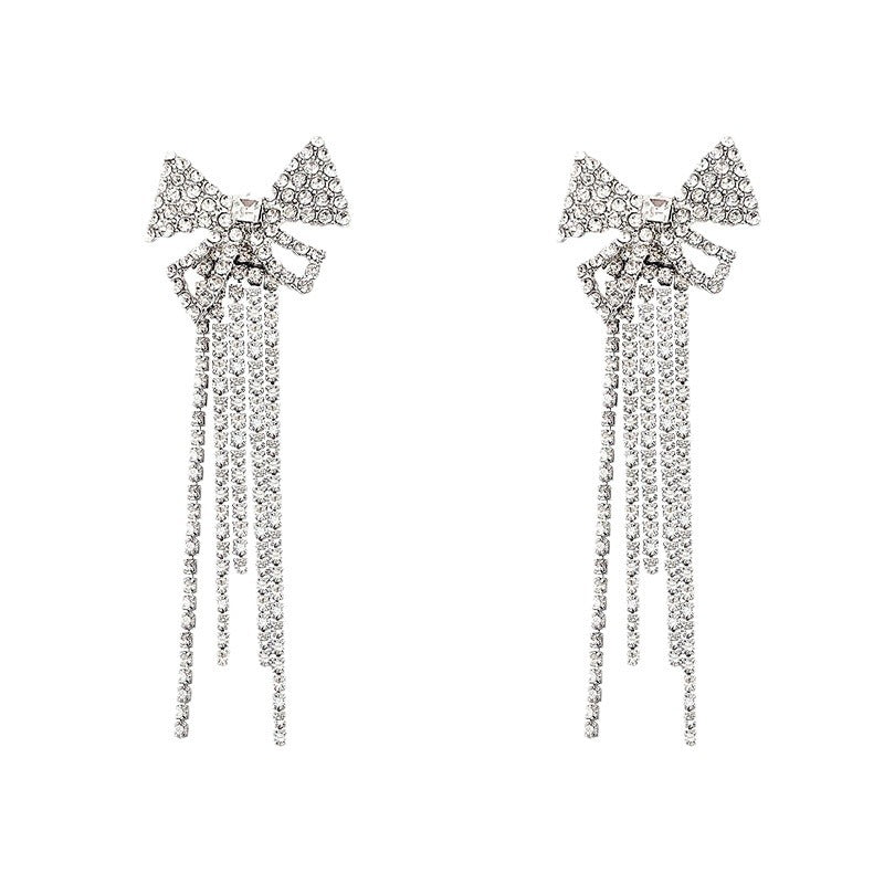 925 silver needle personalized long fringed earrings, high-end temperament earrings, women's diamond-set European and American exaggerated earrings, autumn and winter