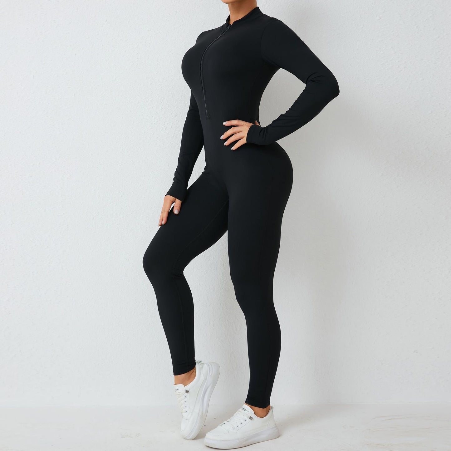 European and American half-open zipper removable chest pad long-sleeved yoga onesie high-intensity fitness sports onesie tights