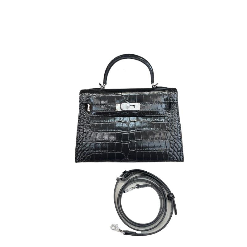 New women's bag crocodile pattern palm pattern second generation Kelly bag cowhide mini Kelly bag shoulder crossbody handbag