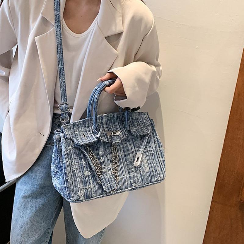 New denim blue high-quality texture large-capacity commuting shoulder oblique span bag