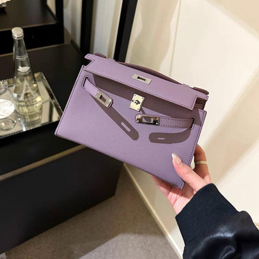 Premium purple portable Kelly bag women's 2024 new palm pattern fashion light luxury temperament shoulder messenger bag