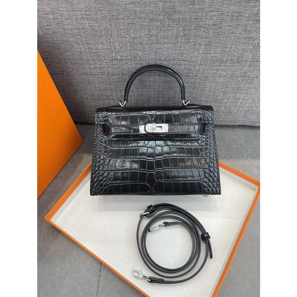 New women's bag crocodile pattern palm pattern second generation Kelly bag cowhide mini Kelly bag shoulder crossbody handbag