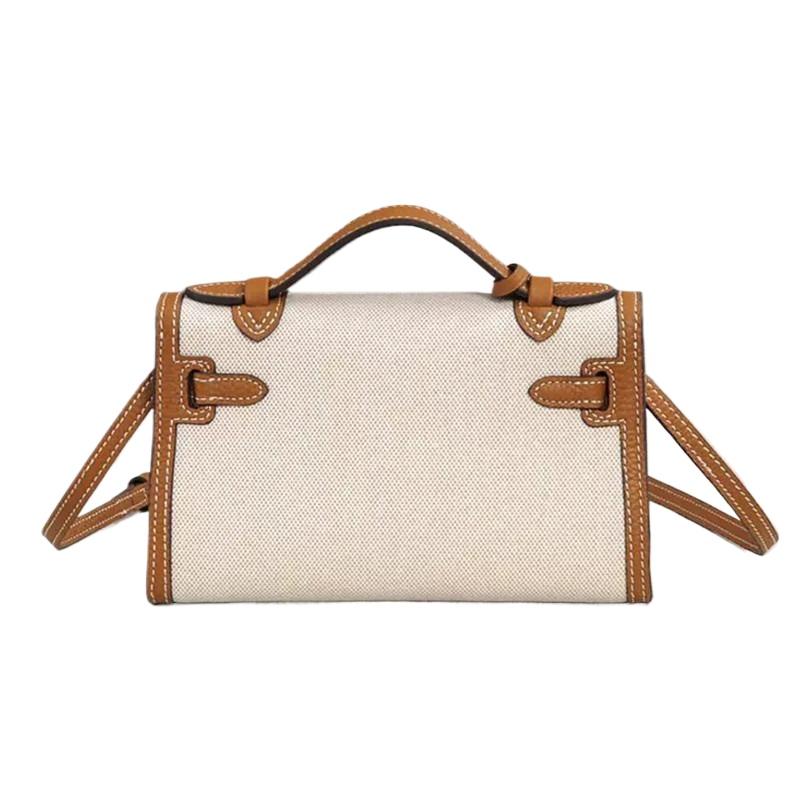 2025 new canvas generation Kelly bag fashion shoulder crossbody portable small square bag casual lock leather women's bag