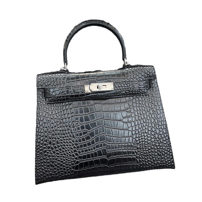 New women's bag crocodile pattern palm pattern second generation Kelly bag cowhide mini Kelly bag shoulder crossbody handbag