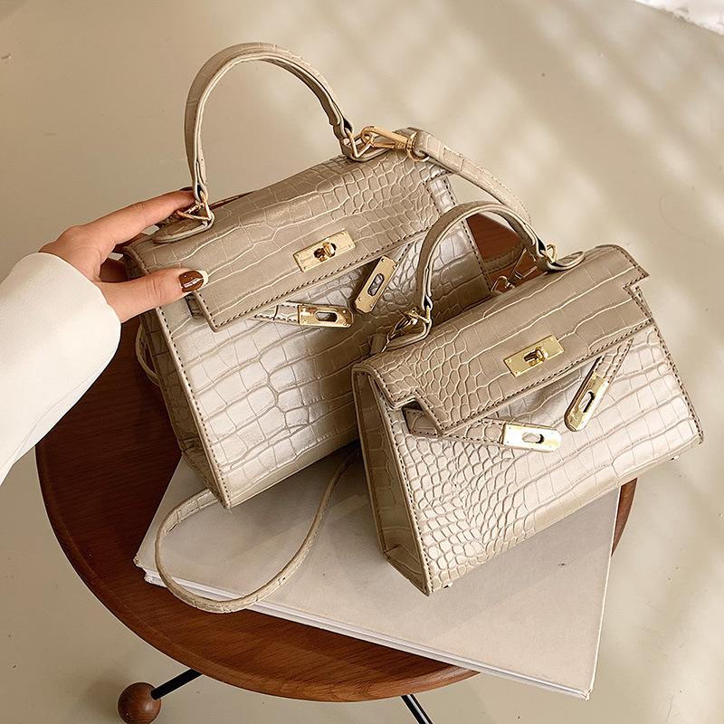 French niche bag women's 2024 new retro stone pattern Kelly bag retro handbag fashion messenger bag