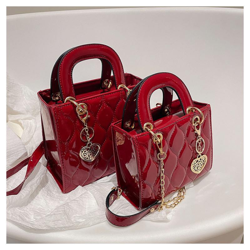 Premium bright leather engagement gift handbag bag large capacity fashionable red bag crossbody shoulder bag