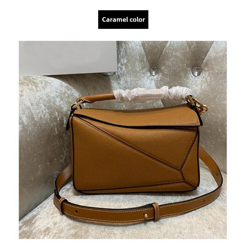 2024 new geometric pillow bag autumn and winter fashion trend single shoulder oblique span portable leather women's bag splicing women's bag