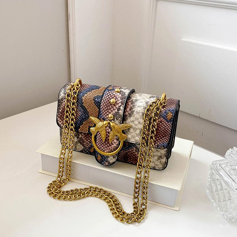 New bag Women's contrasting color snake pattern chain Underarm shoulder crossbody trendy bag Ladies bag