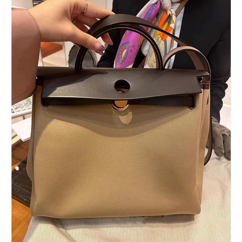 Handmade insewn leather Kelly bag color matching canvas portable shoulder messenger women's bag large capacity commuter bag