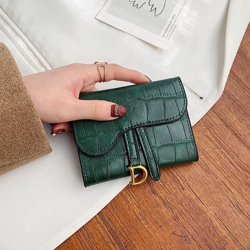 Women's wallet long and short simple trendy buckle folding stone pattern multi-card card bag short small wallet change holder