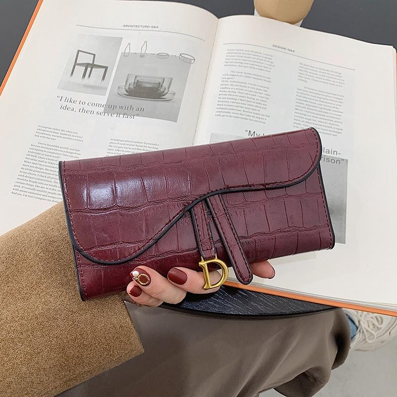 Women's wallet long and short simple trendy buckle folding stone pattern multi-card card bag short small wallet change holder